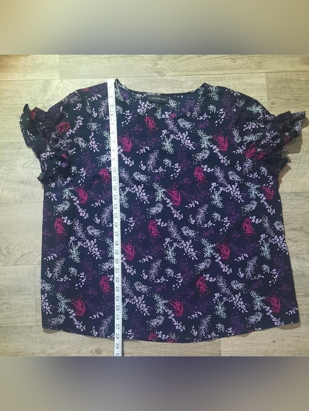 Lane Bryant Navy Floral Short-Sleeve Blouse with Pink & Light Blue Accents - Picture 5 of 5